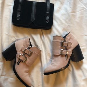 Baby pink bootie heels